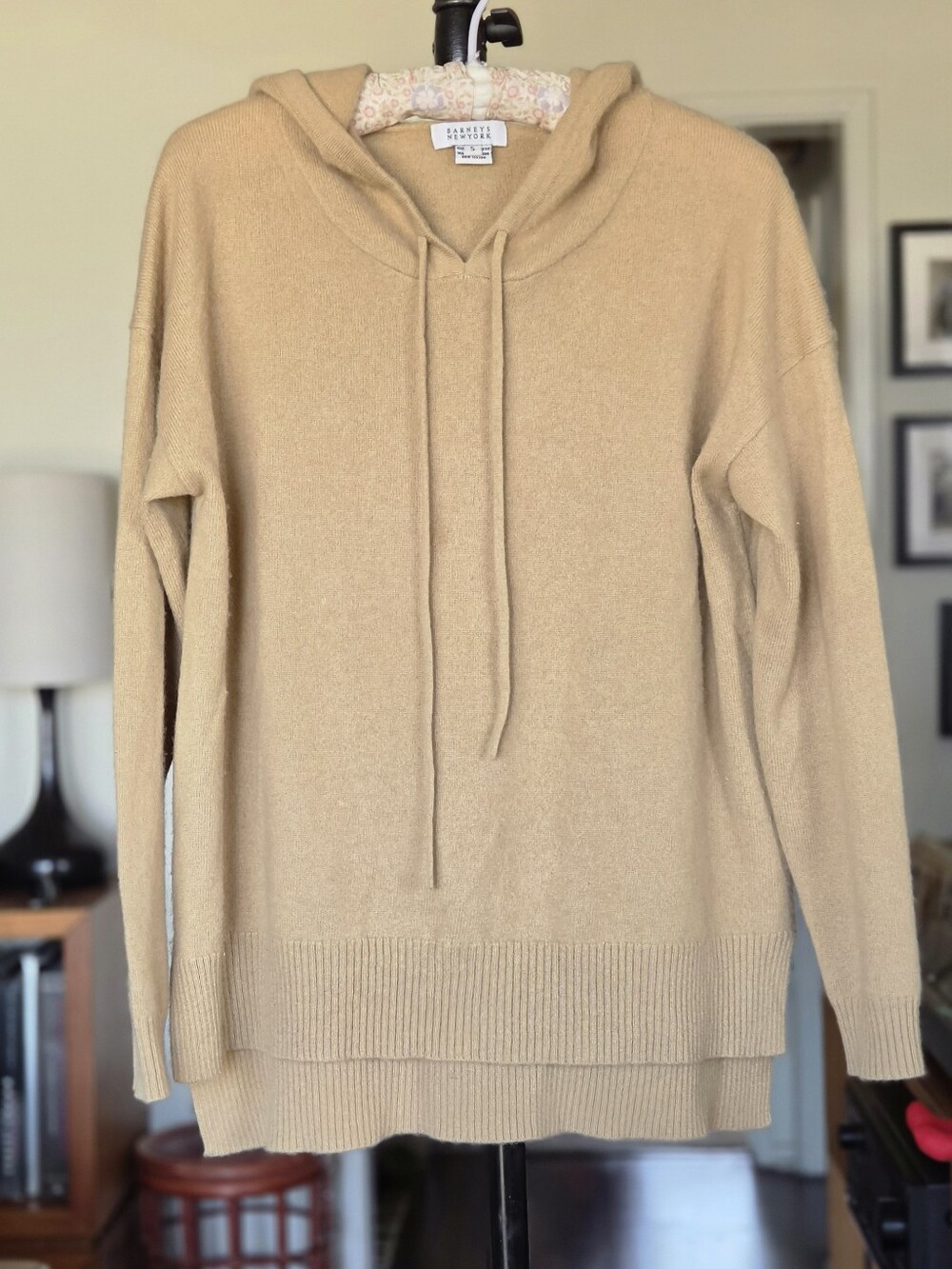 Barneys New York Cashmere Knit Hoodie Sweater - Camel